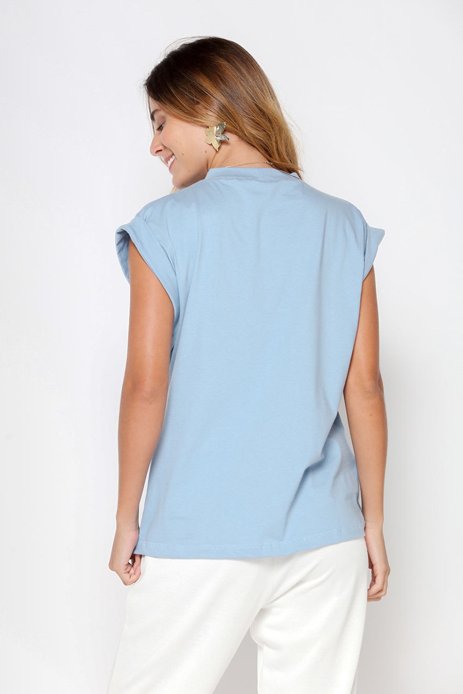 T-shirt manga dobrada - AZUL BEBE - Maria Emília