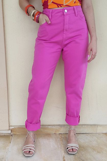 Calça jeans mom color - ROSA - Maria Emília