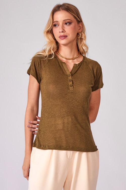 Blusa Cropped em Tricô com Mini Botões Verde