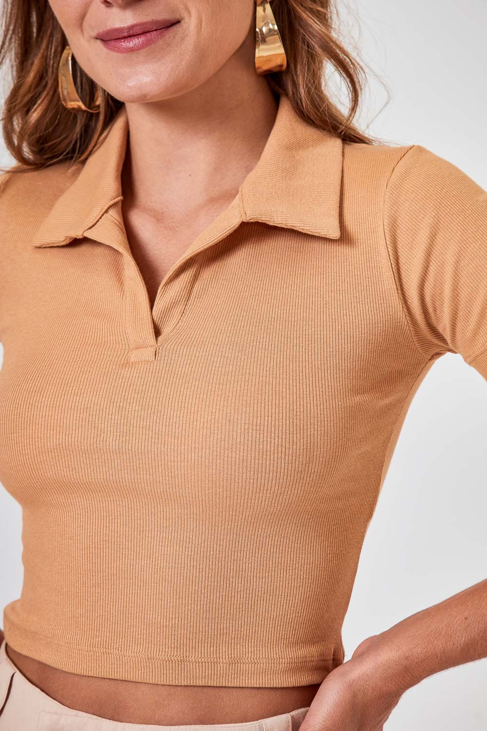 CROPPED-GOLA-POLO-MANGA-CURTA