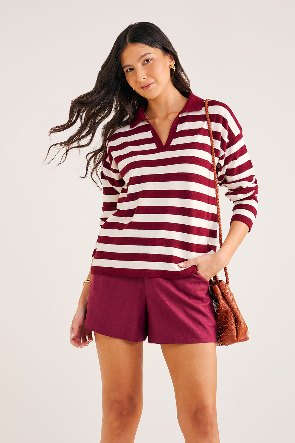 Blusa-em-Tricot-com-Gola-Polo-Listrada