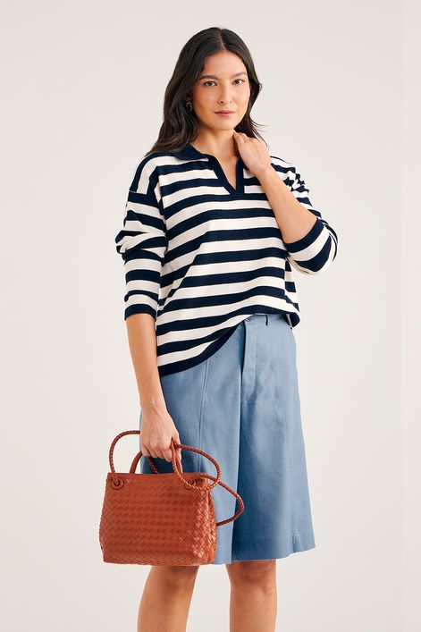 Blusa-em-Tricot-com-Gola-Polo-Listrada