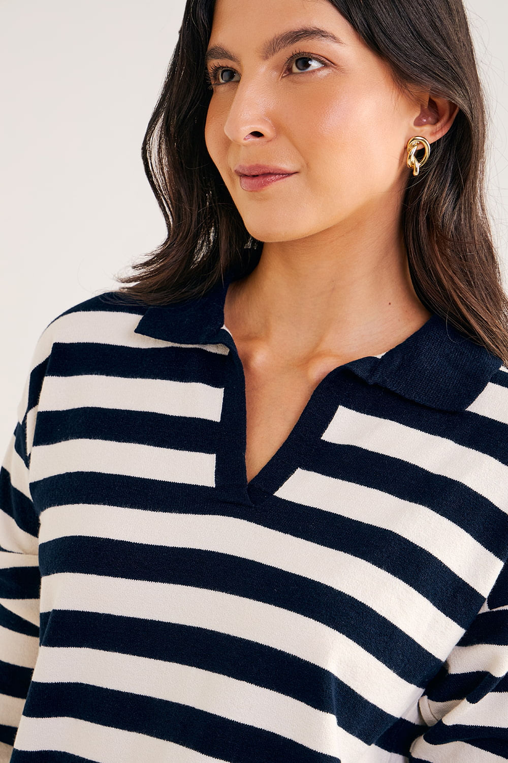 Blusa-em-Tricot-com-Gola-Polo-Listrada