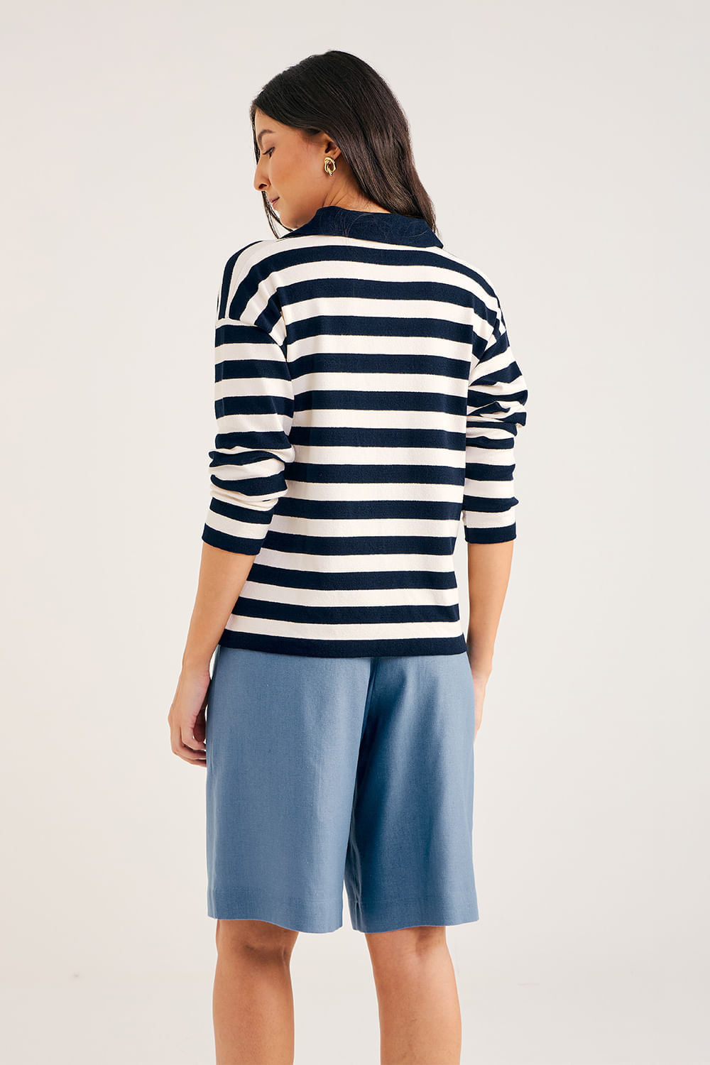 Blusa-em-Tricot-com-Gola-Polo-Listrada