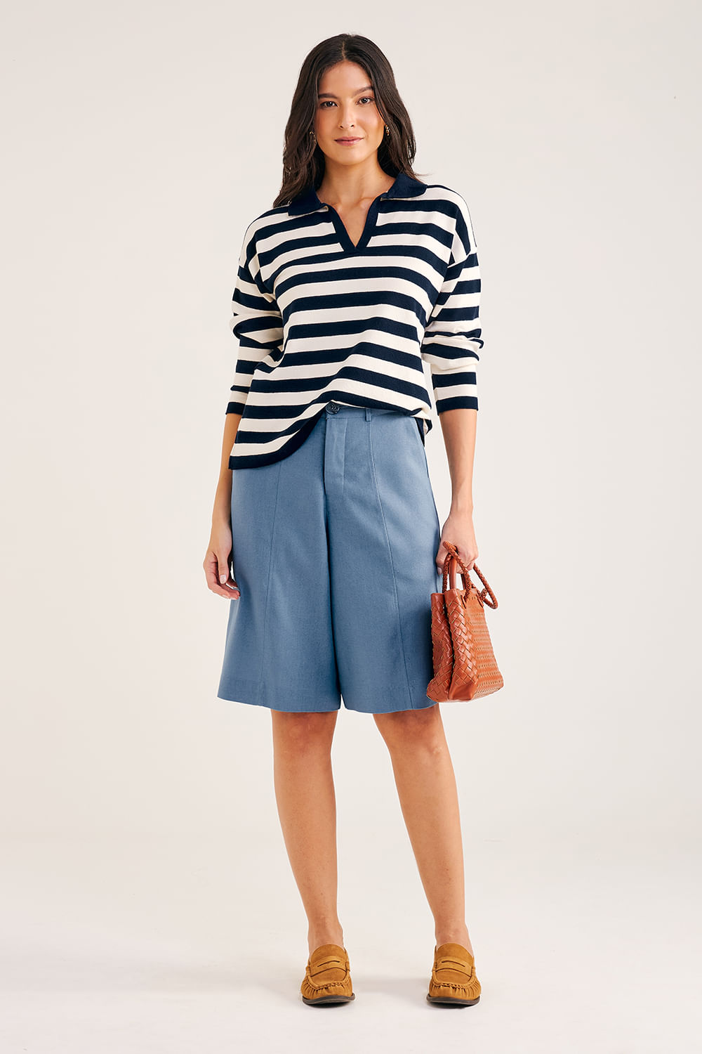 Blusa-em-Tricot-com-Gola-Polo-Listrada