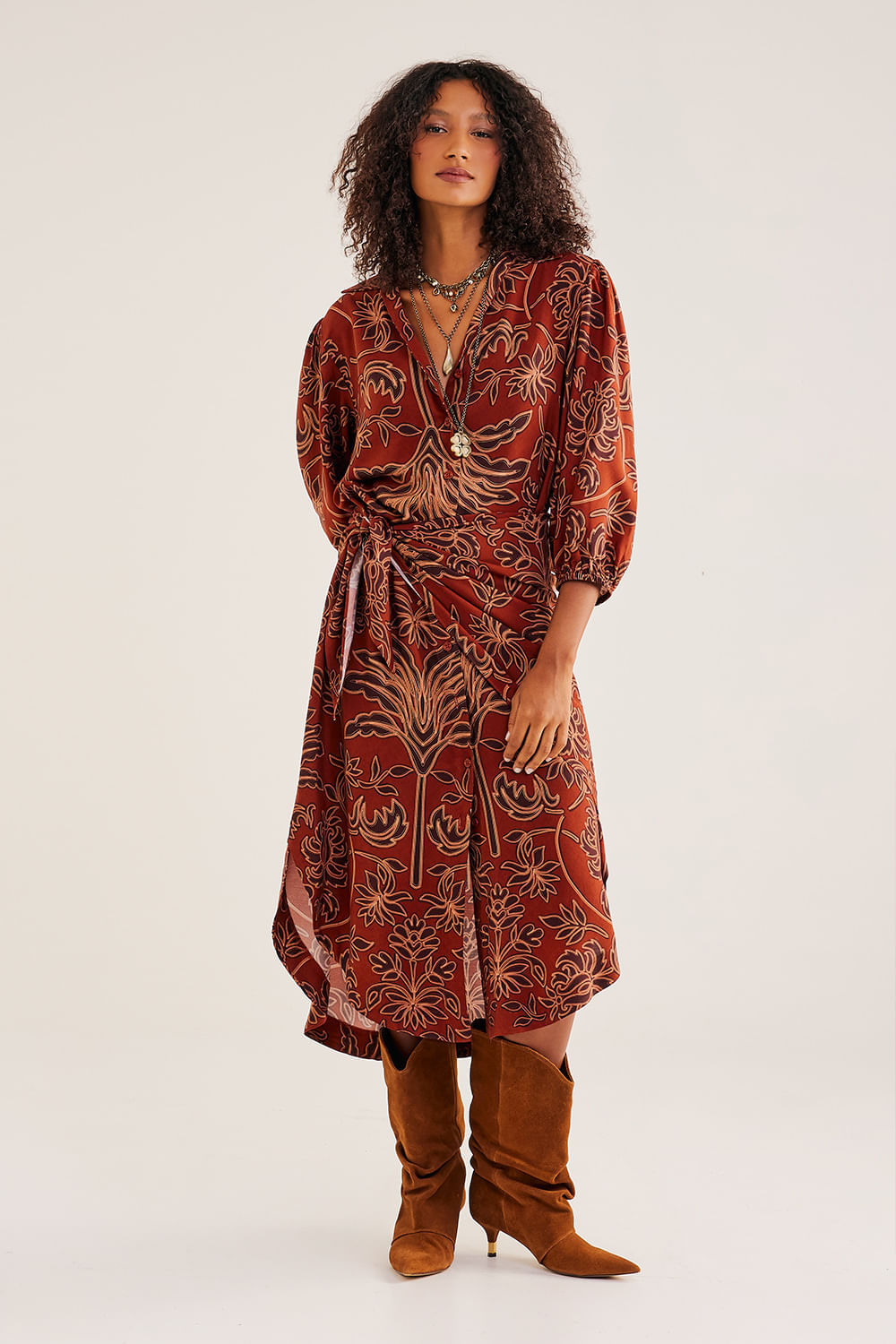Vestido-Chemise-Midi-com-Lenco